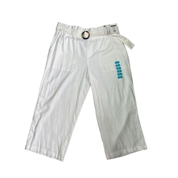 Zac & Rachel Crop Pants Linen Blend  Wide Leg White Belted Buckle Size XL 16 18 - Picture 4 of 7